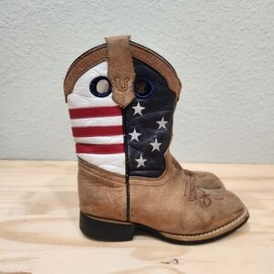 J.B. Dillon Leather Cowboy Western Boots with USA American Flag
